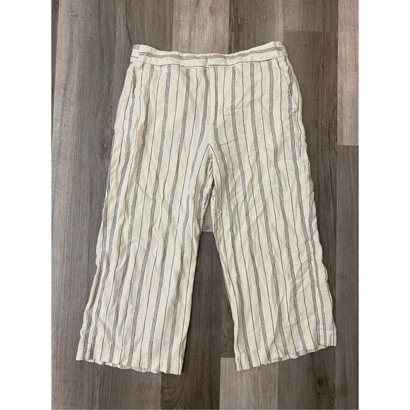 Chaps Cream & Navy Striped Cropped Linen Blend Pants, Size 14, MSRP $70 - Picture 1 of 9